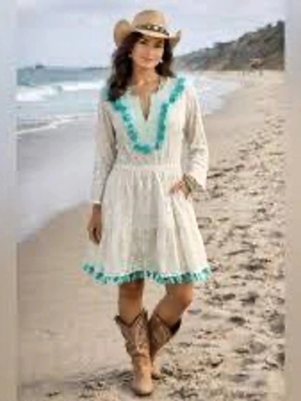 STS Polka Dot Tassel Mini Dress in White & Green Size Medium